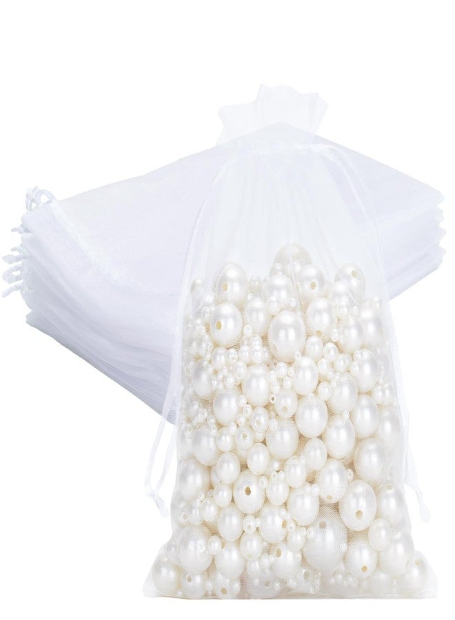 g2 بلس مجموعة G2PLUS من 25 كيسًا أبيض من الأورجانزا، مقاس 5×7 بوصات، أكياس مجوهرات شبكية شفافة، أكياس هدايا من الأورجانزا برباط، مناسبة للحلوى والمجوهرات وهدايا حفلات الزفاف. - Image 1